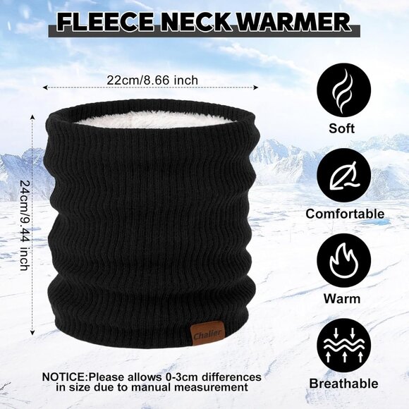 Women's H-black + red Scarf Winter Double-Layer Neck Warmer Knit Fleece - Picture 4 of 7